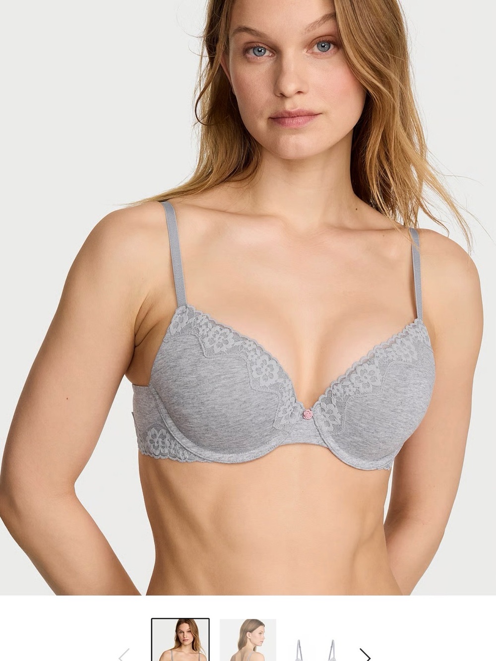 NWT: Victoria's Secret Light Gray Lace-Trim Push-Up Bra